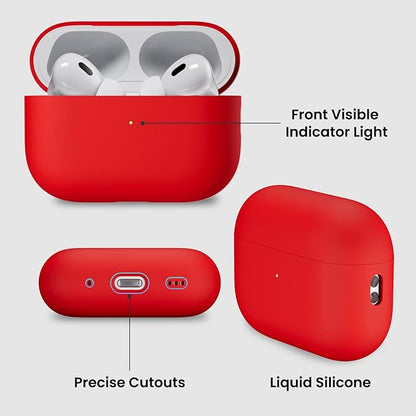 ORNARTO Compatible with AirPods Pro 2 Case 2022, Full Protective Hybrid Silicone for AirPods Pro 2nd Generation Case, Front LED Visible Skin Cover-Red