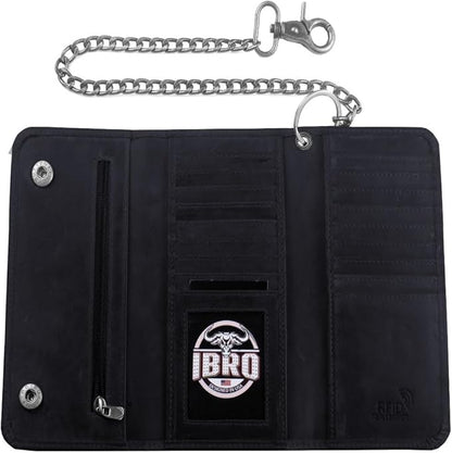IBRO VINTAGE Motorcycle Chain Wallet for Men – Premium Cowhide Leather, RFID Tri-Fold Biker Wallet with Heavy Duty Chain for Bikers Truckers & Hunters, Credit Card Money Organizer Long Wallet