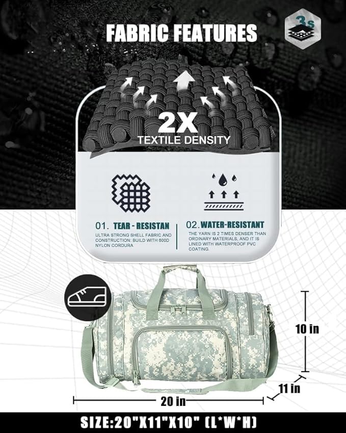 Gym Bag Duffle Bags for Men Women with Shoes Compartment Sport Weekend Travel Overnight Carry On Bag for Tactical Military Travel Work Out Bags (ACCamo)
