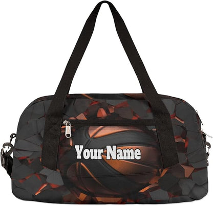 Custom Your Name Sports Ball Basketball Crash Personalized Text Gym Duffle Bag for Kids,Sports Bag for Teens Boys & Girls Small Waterproof Overnight Weekender Carry Practice Travel Bag