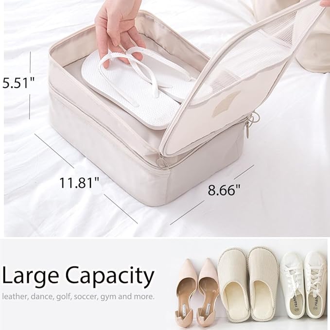 Shoe Bags for Travel, Holds 3 Pair of Shoes for Travel Luggage Accessories Portable Shoes Pouch and Daily Use Storage Pouch with Handle and 3 Dust bags