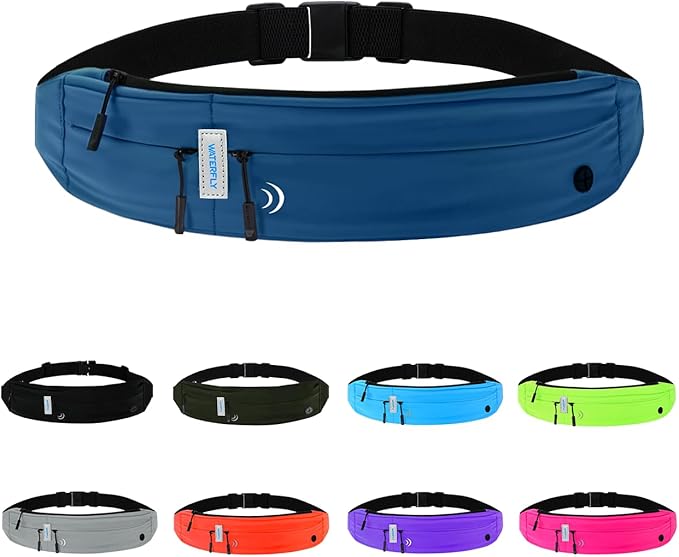 WATERFLY Running Belt Fanny Pack: Runner Marathon Jogging Waist Pack Sport Workout Exercise Fitness Phone Holder Belt for Men Women Jogger Slim Waistband