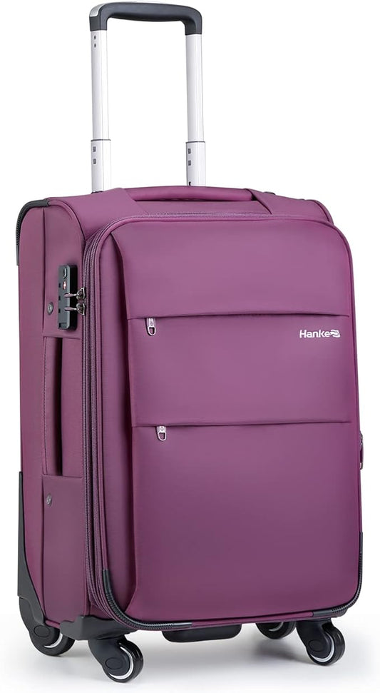 Hanke 20 Inch Expandable Carry On Luggage 22x14x9 Airline Approved Softside Suitcases with Wheels Lightweight Travel Luggage Rolling Suitcase with Lock for Men and Women.(Purple)