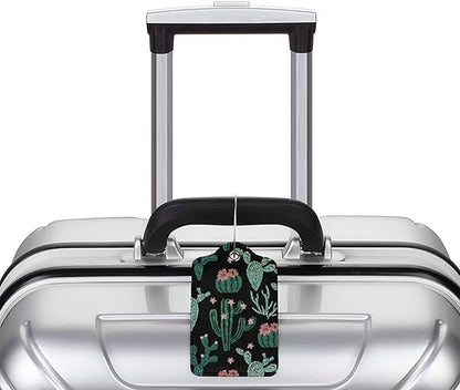 2 Pcs Cute Cactus Luggage Tags for Suitcases for Women Girls Boys Men Travel, Funny Leather Bag Tags Suitcase Labels for Luggage Backpack with Stainless Steel Loop, Full Back Privacy Cover