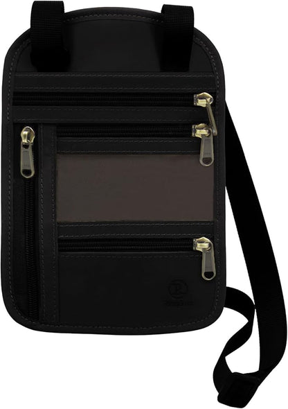 Ringsun Genuine Leather Passport Holder For Travel, RFID Blocking Slim Neck Wallet with Adjustable Strap for Women and Men, Travel Essentials to Keep Cash, Credit Cards and Documents Safe, Black