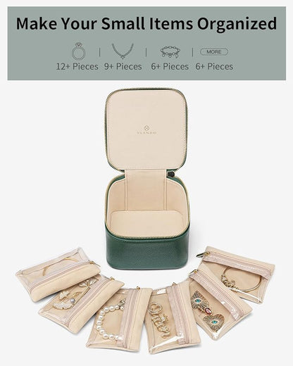 Vlando Gifts for Teachers,Travel Jewelry Box with 6 Velvet Jewelry Zipper Pockets Jewelry Case Premium Petal Hardware Travel Jewelry Organizer Graduation Gifts (Green)