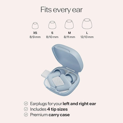 Alpine Silence Earplugs for Sleep, Focus & Travel - V-Shape Snug Fit & Soft Oval Tips – 4 Sizes XS/S/M/L - Comfortable, Reusable Hearing Protection - up to 25dB – Blue
