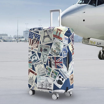 Travelkin Luggage Covers For Suitcase Tsa Approved,Suitcase Cover Protector Fit 18-32 Inch Luggage (Stamp, M)