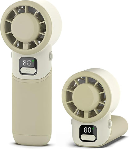 Portable Handheld Turbo Fan, USB Rechargeable Personal Mini Fan, LED Display, 5 Speed, 10H Cooling Time, Foldable Design, Powerful Turbo Small Pocket Fans for Travel, Outdoor, Office, Beach