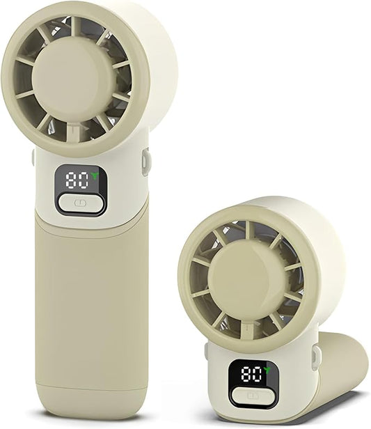 Portable Handheld Turbo Fan, USB Rechargeable Personal Mini Fan, LED Display, 5 Speed, 10H Cooling Time, Foldable Design, Powerful Turbo Small Pocket Fans for Travel, Outdoor, Office, Beach