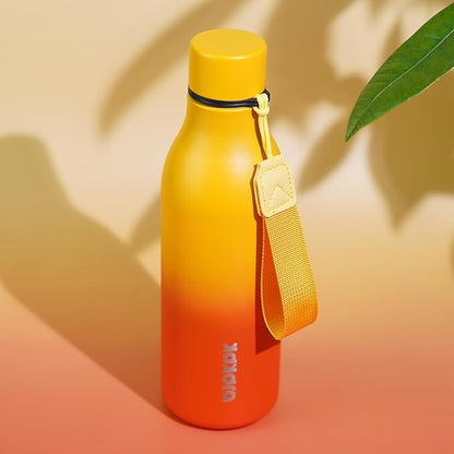 BJPKPK Insulated Water Bottles, 18 oz Stainless Steel Metal Water Bottle with Strap, BPA Free Leak Proof Jugs, Mugs, Flasks, Reusable Thermal Flasks for Sports & Travel, Sunset Orange