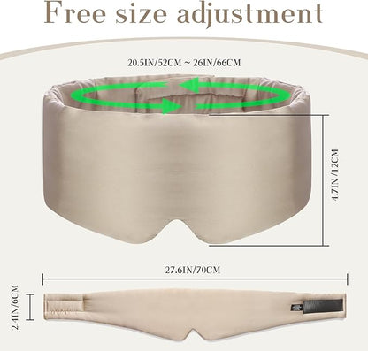 100% Mulberry Silk Sleep Mask Eye Mask for Women Man with Adjustable Band, for Side Sleeper Blackout Sleep Mask for Travel Rest and Office Large Size (Taupe)