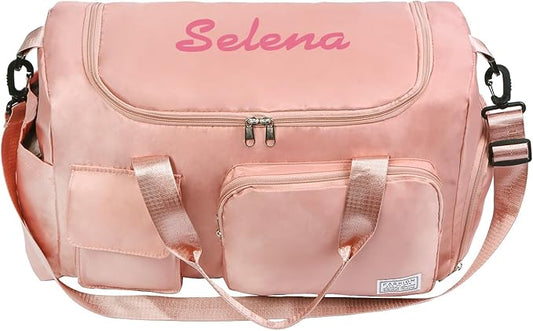Personalized Duffel Bag Custom Sport Gym Travel Bags Embroidered Name Text Customized Dry Wet Separated Weekend Waterproof Bag for Women Men (B-pink)