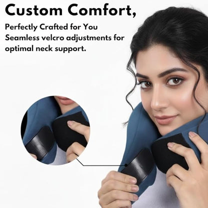 Neck Pillow for Travelling - Gel Memory Foam Travel Pillow with Adjustable Straps, Washable Cover for Airplane, Car, Train - Ultimate Comfort & Support for Neck Pain Relief (Deep Sea Blue)