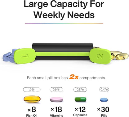 Weekly Pill Organizer 2 Times a Day - Am Pm Pill Box 7 Day, Large Twice Medicine Pill Case for Daily Medication, Vitamins, Fish Oils, Supplements Portable Week Pill Holder Container, Opaque Black