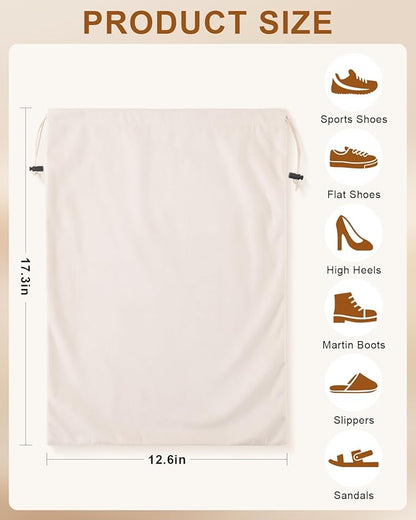 FantasyLife Shoe Bags for Travel, Washable Dust Bags for Storage & Packing, Flannel Shoe Pouch with Drawstring Closure for Purses, Handbags, Shoes & Toys (4, Beige)