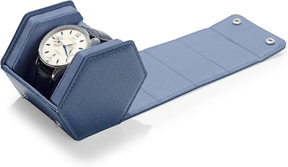 Oirlv Luxury Hexagonal Leather Watch Travel Case Single Watch Box for Men Portable Jewelry Storage Roll Organizer(1-Slot,Blue)