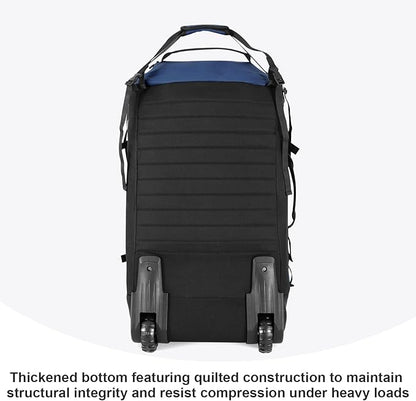 85L 29“ Foldable Rolling Backpack with Wheels, Soft-Side Travel Duffle Bag with Separate Shoe Compartment, Full Quilted Bottom, Navy Blue