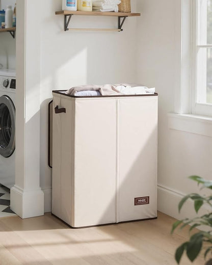 SOLEDI Laundry Hamper with Lid 130L Large & Tall Collapsible Laundry Basket, Clothes Hamper with Bag Removable Easy to Carry, Dirty Hampers for Bedroom, Bathroom, Dorm, College, Beige