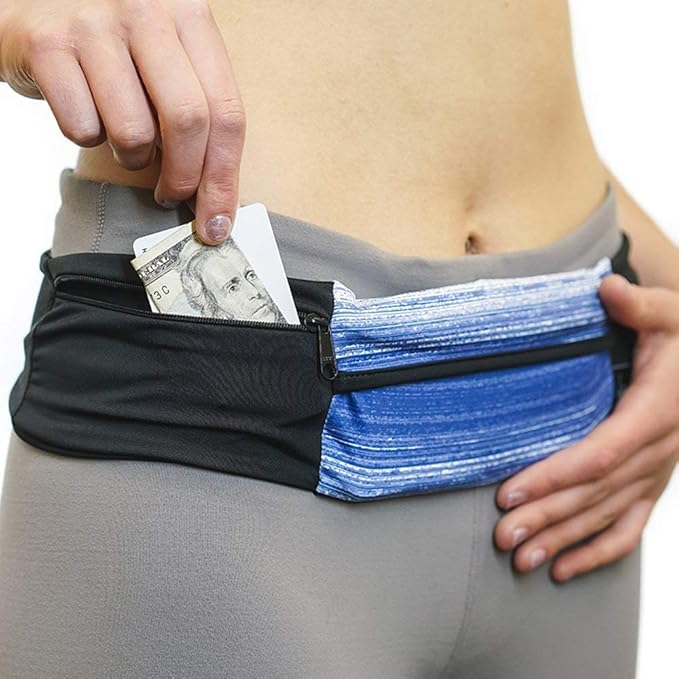 3 Pocket Adjustable Running Belt Waist Pack, Fanny Pack For Working Out With Sweat Resistant Backing, Holds All iPhone Models