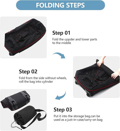 32” 1680D Oxford Foldable Duffle Bag with 2 Wheels,110L to 140L Expandable Soft Sided Rolling Travel Bag,Black-red