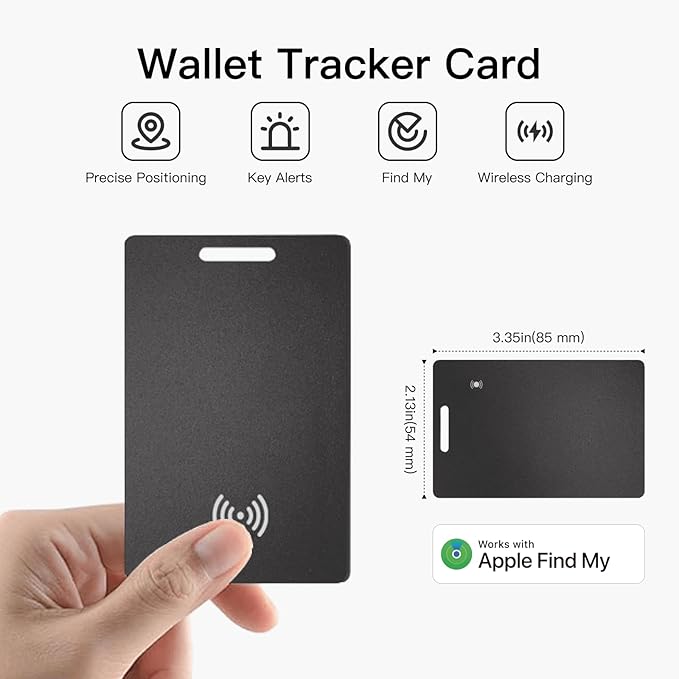 RAINDROPS 2025 Wallet Tracker Card, Ultra-Thin Wallet AirTag Card Works with Apple Find My, Wireless Charging Item Finder for Luggage, Passport, Bags (iOS Only, Black, 2 Pack)