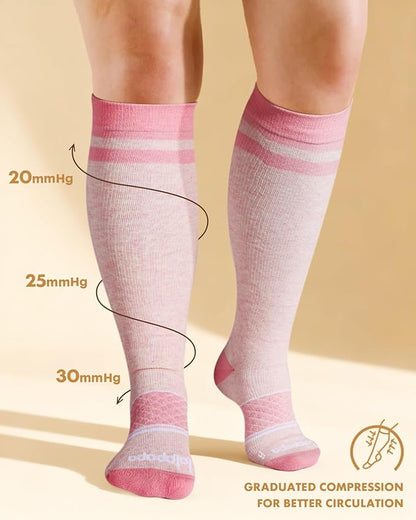 Cotton Compression Socks for Women Men - 2 Pairs 20-30mmHg Circulation Grid Arch Support Socks, Breathable