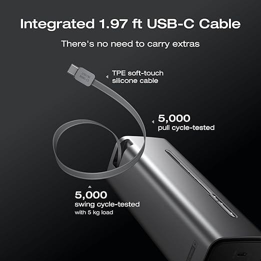 EF ECOFLOW Rapid Pro Power Bank (27650mAh, 300W Max Output, 140W Built-in Cable), 4-Port Portable Charger, TSA-Approved, Up to 320W Recharge, Compatible with MacBook, iPhone 17/16/15, Galaxy, Laptop