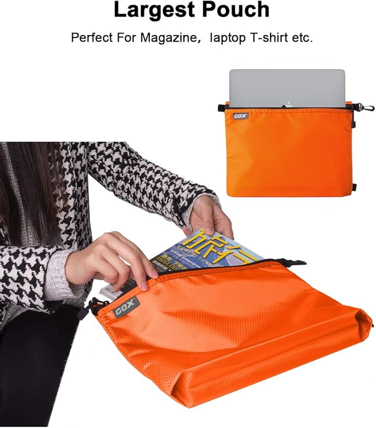 GOX 3 Pack Travel Toiletry Bag for Men Carry On Packing Organizer Zipper Pouch Portable Cosmetic Pouch Accessory Document Electronics (Orange)