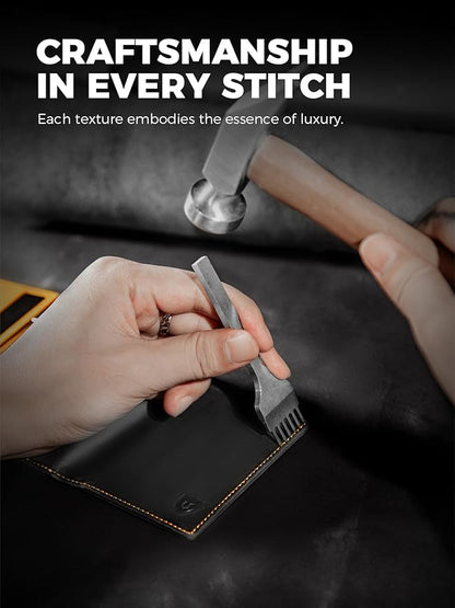 LORZOR Minimalist Wallet for Men with Credit Card Holder, Finest Full Grain Leather, Pop up Smart Wallet, Trifold Slim Wallet, RFID Blocking, Front Pocket, ID Window (Black/Yellow Black)