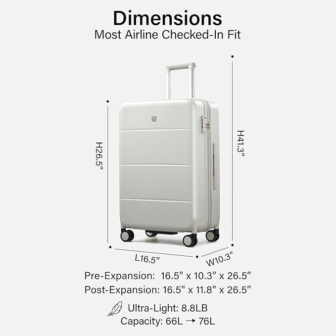 Hanke Expandable 24 Inch Luggage with Spinner Wheels, Hardside Medium Checked luggage, All-PC Hard Shell Suitcase, TSA Lock, Lightweight Checked-Medium (Smoke White, 76L)