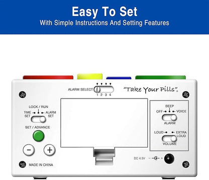 Medcenter Monthly Pill Organizer System 4 Times a Day, 31 Day Pill Organizer Box with Talking Alarm Reminding System, HSA/FSA Monthly Pill Box for Daily Medication, Gift for Mom, Dad, Elderly
