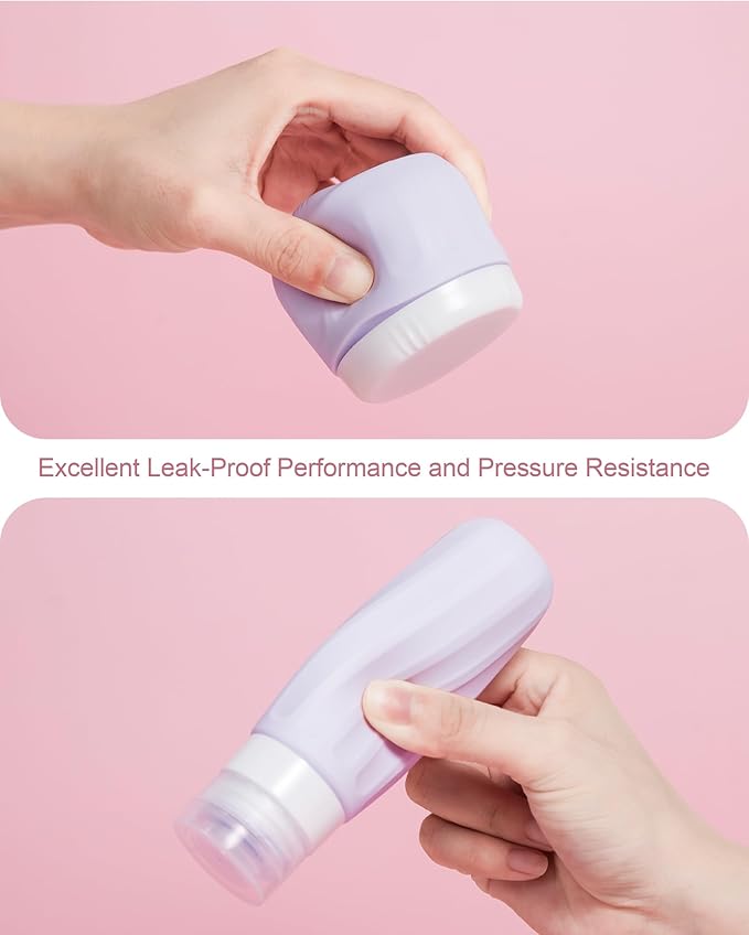 Travel Size Toiletries 8 Pack, TSA Approved 3oz Silicone Squeeze Bottles & Cream Jars with Clear Travel Bag