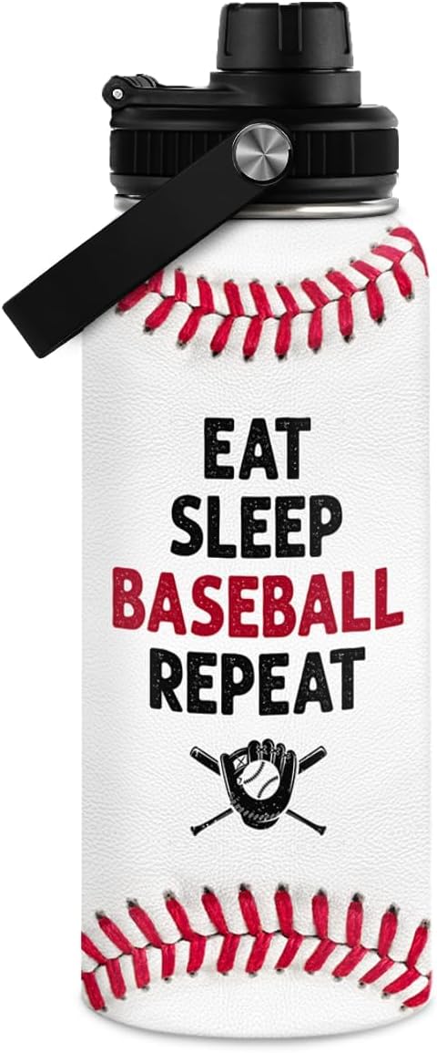 Baseball Water Bottle 32 Oz - Insulated Stainless Steel Sport Bottles with Lid - Baseball Gift for Men Players Fan Coach