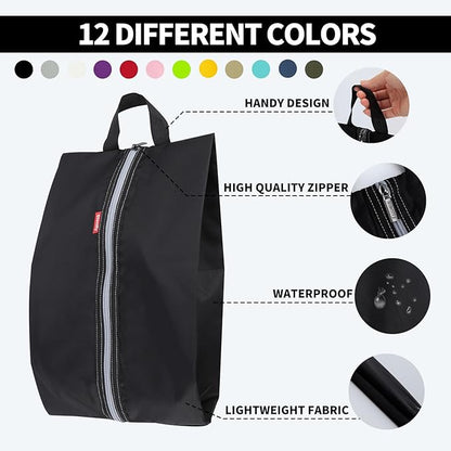 6pcs Portable Shoe Organizer, Travel Pouches with Zipper, Golf Shoe Bags, Clothes Bags, Soccer Cleats Bag Shoe Pouch for Gym, Waterproof, Odor-Resistant (Black)