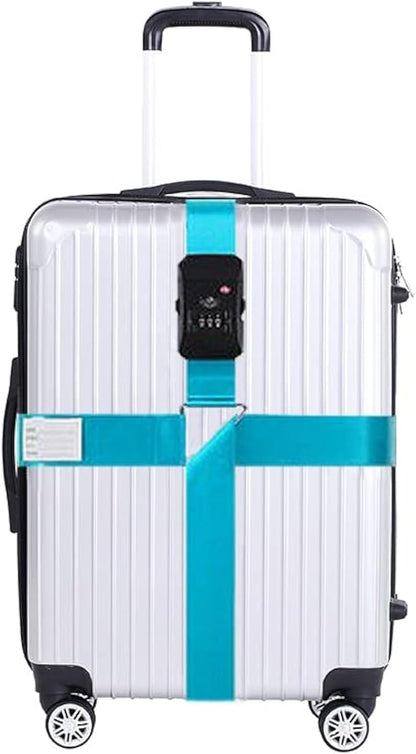 Luggage Straps for Suitcases TSA Approved Heavy Duty Adjustable Travel Belt Cross Suitcase Belts Luggage Tags with Name ID Card Travel Accessories Fit for 20-32 Inch Suitcase (Sky Blue)