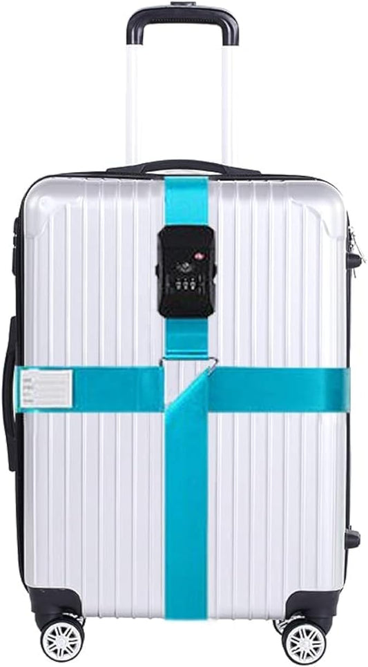 Luggage Straps for Suitcases TSA Approved Heavy Duty Adjustable Travel Belt Cross Suitcase Belts Luggage Tags with Name ID Card Travel Accessories Fit for 20-32 Inch Suitcase (Sky Blue)