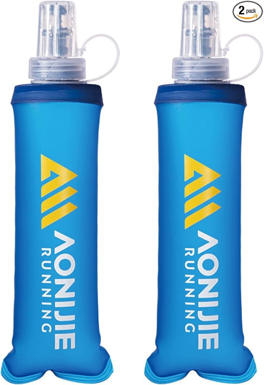 TRIWONDER Soft Flask Collapsible Water Bottles Running Bottle BPA-Free Foldable Handheld Runner Water Flask for Hydration Pack Marathon Hiking Cycling Climbing Travel (01# 250ml - Pack of 2)