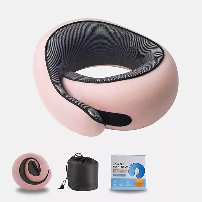 Neck Travel Pillow,360° Memory Foam Neck Pillow,Portable and Storable Pillows, Comfortable Breathable Ergonomic Design for Travel, Car Rides, Home and Offices Use (Pink)