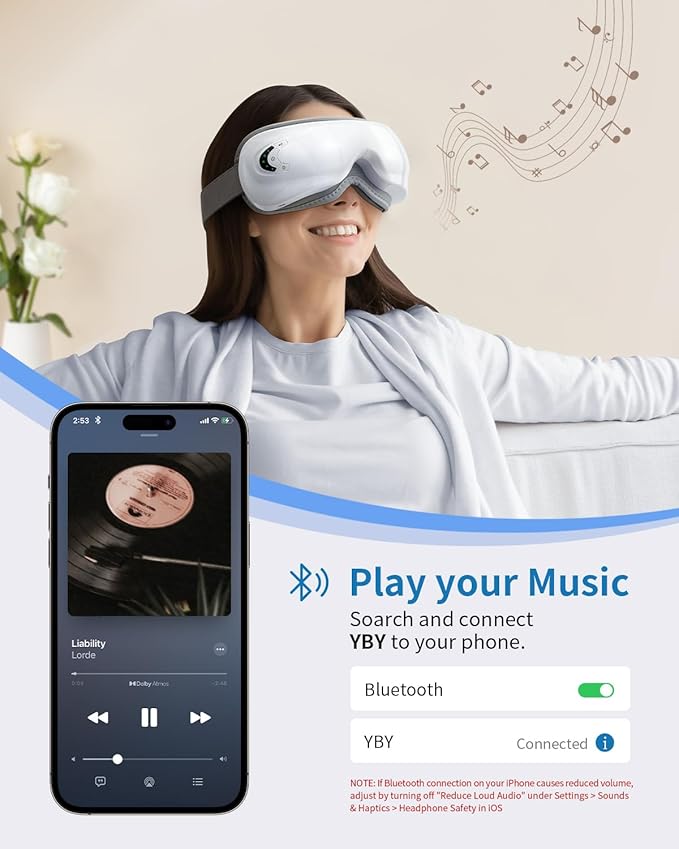 Eye Massager with Heat&Bluetooth Music,Eye Care Device for Migraine,Heated Eye mask for Relaxation,Reduce Strain,Improve Sleep,Ideal Gift for Men/Women,White