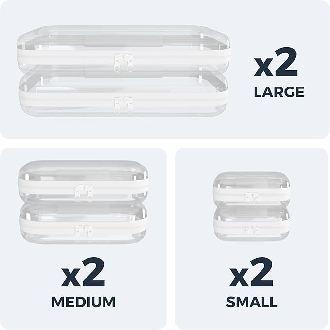 Extra Durable Mini Clear Hard Shell Zipper Case 6 Pack, 2x 12" Large, 2x 8" Medium, 2x 5" Small, Clear Travel Makeup Case, Hard Plastic Toiletry & Cosmetic Bag, Zippered Make Up Organizer Pouch