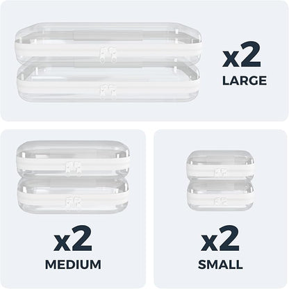 Extra Durable Mini Clear Hard Shell Zipper Case 6 Pack, 2x 12" Large, 2x 8" Medium, 2x 5" Small, Clear Travel Makeup Case, Hard Plastic Toiletry & Cosmetic Bag, Zippered Make Up Organizer Pouch