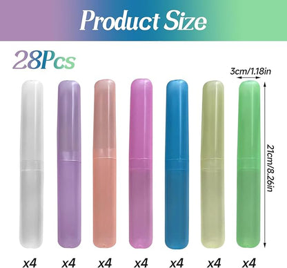 28 Pcs Travel Toothbrush Covers - 7 Color Portable Toothbrush Case, Tooth Brush Cover Cap in Bulk for Daily Use, Kids School & Trip, Camping, Vacation Essentials (Bulk Pack of 28)