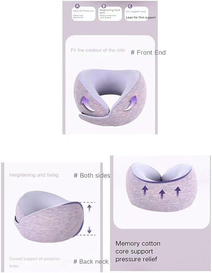 Travel U-Shaped Airplane Pillow,Kids Memory Foam Travel Neck Pillow, 360° Support, Foldable，Suitable for Commuting, Flying, Working, and Living at Home (Smoky Purple)