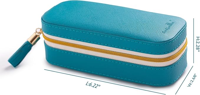 BONNY DODO Small Travel Jewelry Organizers Box for women with PU Leather Portable Mini Jewelry Case with compartments for Necklace Rings Earrings,Luxury Giftable boxes. (Blue green, S)