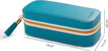 BONNY DODO Small Travel Jewelry Organizers Box for women with PU Leather Portable Mini Jewelry Case with compartments for Necklace Rings Earrings,Luxury Giftable boxes. (Blue green, S)