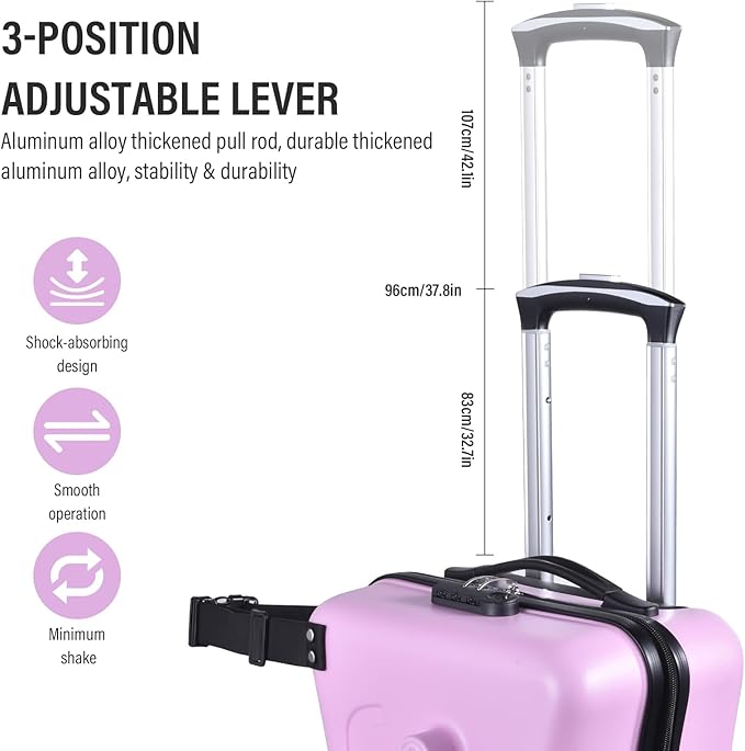 24 Inch Kid Ride Suitcase,Kid Luggage Seat Ride With Lock - Kids Travel Trolley With Safety Belt, Kids Luggage With Wheels Child Stroller Spinner Luggages, ABS+PC (Pink, 6-12 Years)