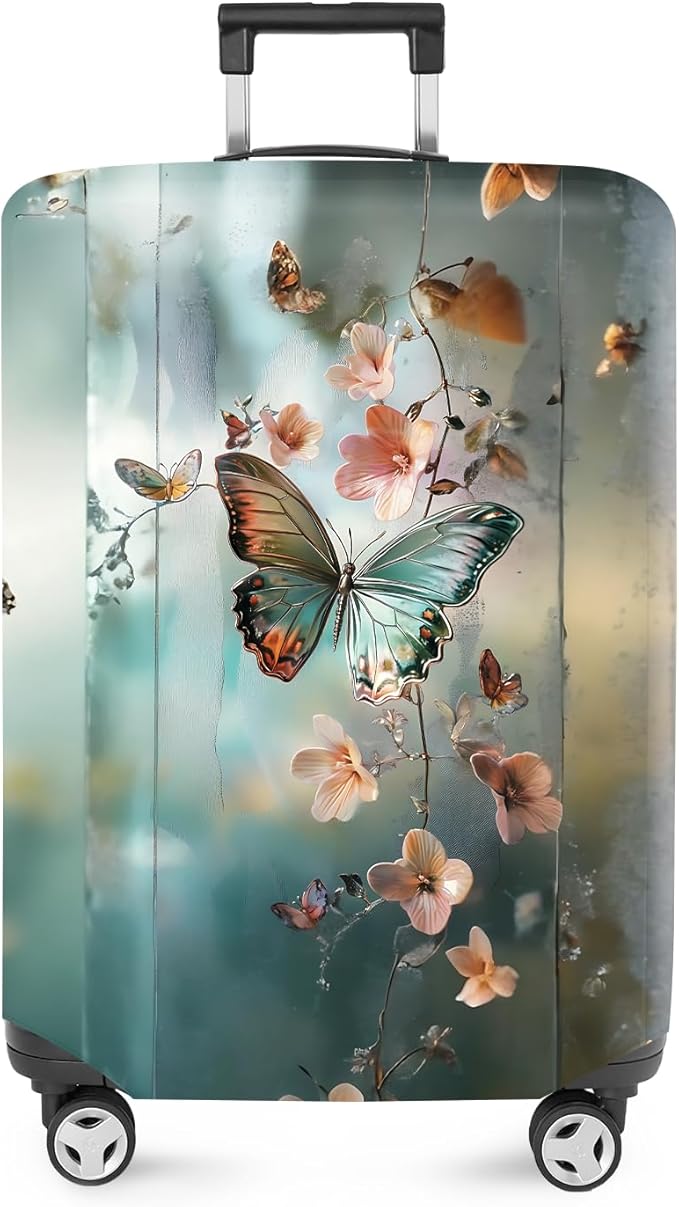 ANNA QUEEN Dreamy Butterfly Luggage Cover, Colorful Butterfly & Flowers Design, Stretchable, Washable Travel Sleeve for 20-34 Inch Luggage