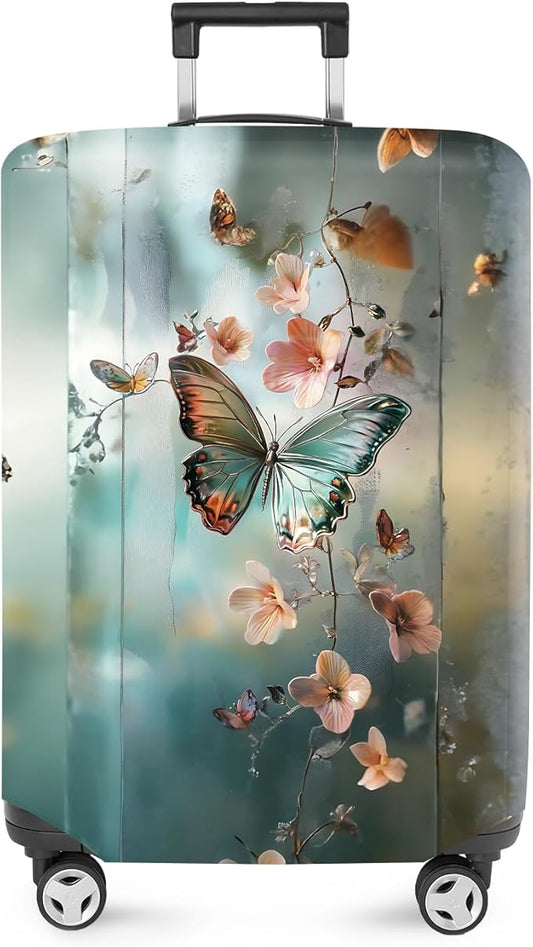 ANNA QUEEN Dreamy Butterfly Luggage Cover, Colorful Butterfly & Flowers Design, Stretchable, Washable Travel Sleeve for 20-34 Inch Luggage