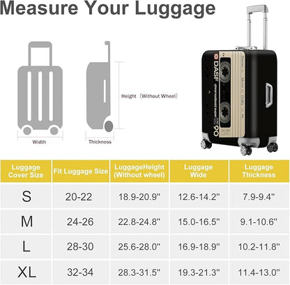 ANNA QUEEN Retro Cassette Tape Luggage Cover, Vintage Music Design Suitcase Protector, Washable Stretchable Travel Sleeve for 24-26 Inch Luggage